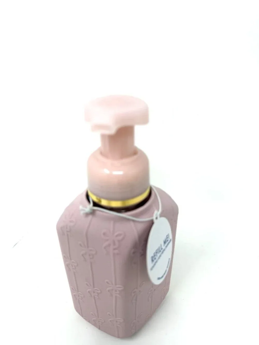 Bath & Body Works Pink Silicone Bows Foaming Hand Soap Glass Dispenser